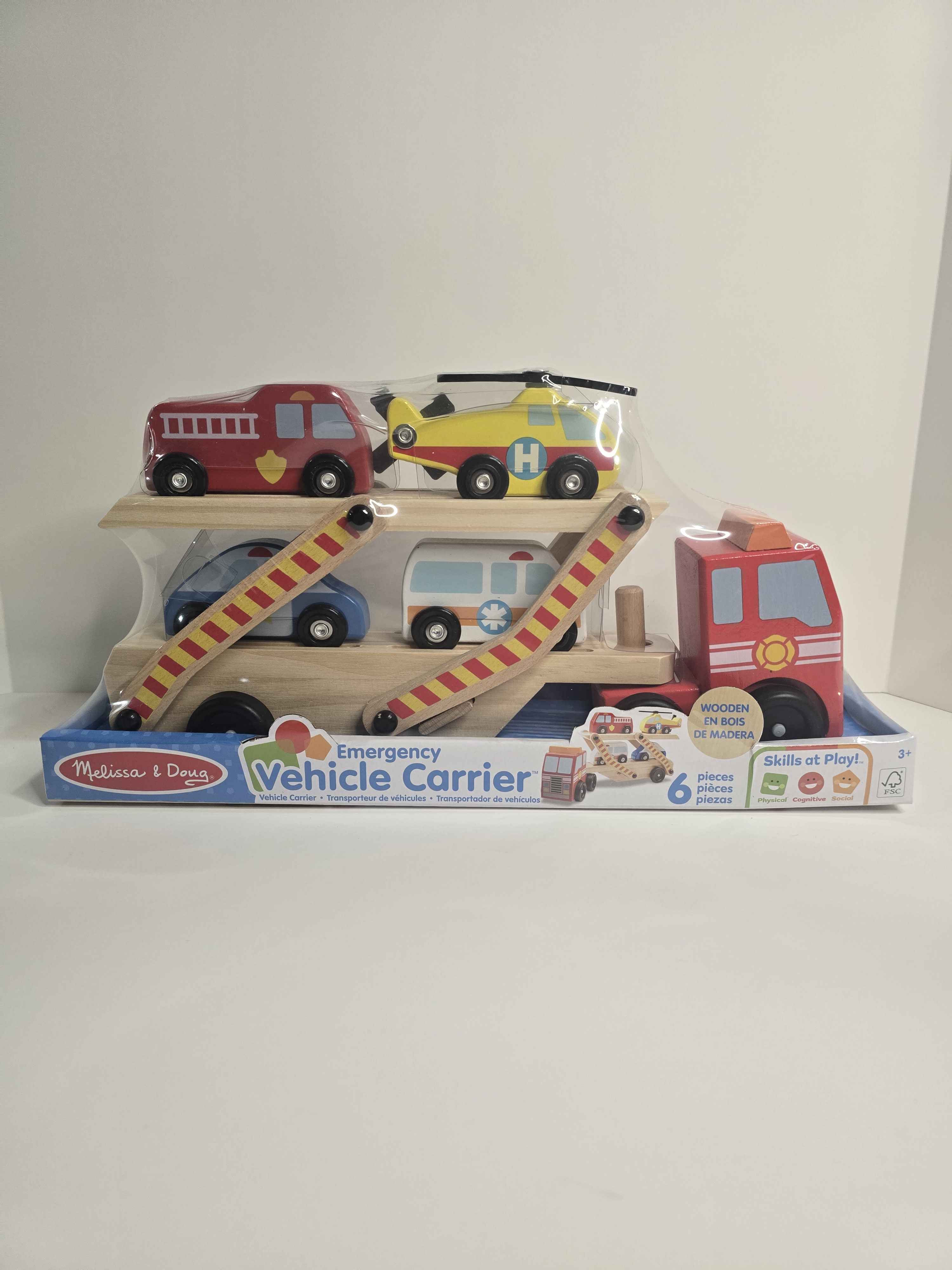 Melissa & Doug Wooden Emergency Vehicle Carrier (6-Piece Set)