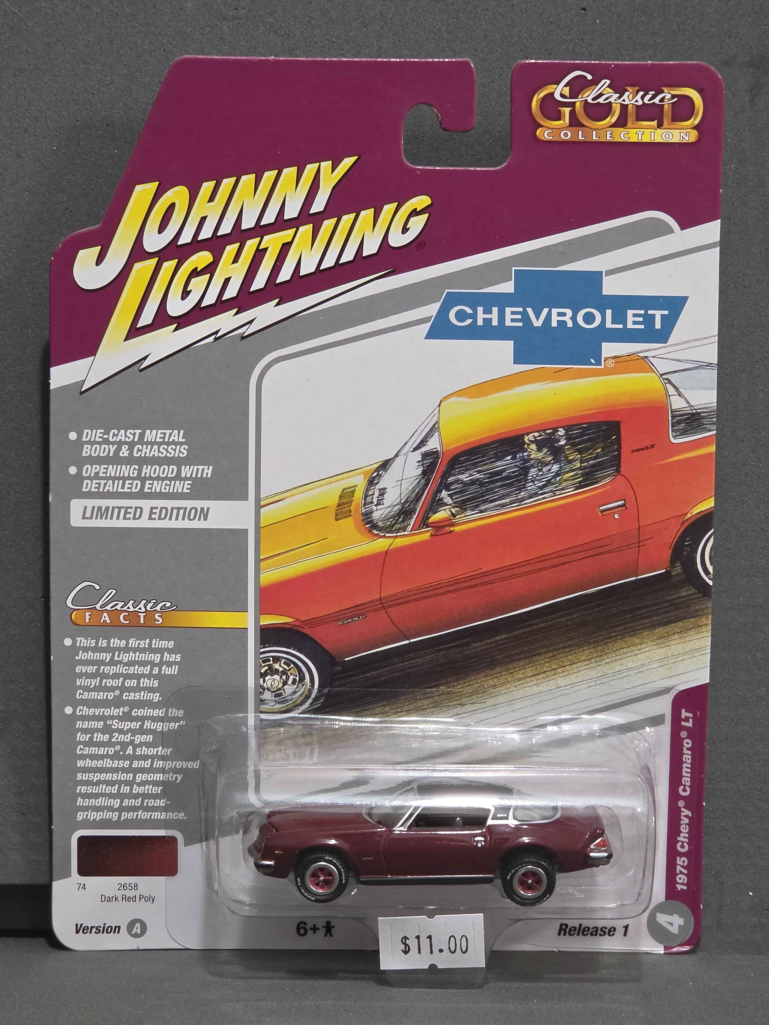 Johnny Lightning: 1975 Chevy Camaro (Dark Red Poly w/Flat Black Roof)