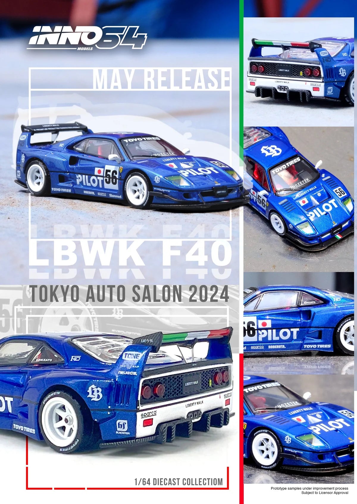 Inno64 Ferrari F40 Blue Liberty Walk Tokyo Salon 2024
