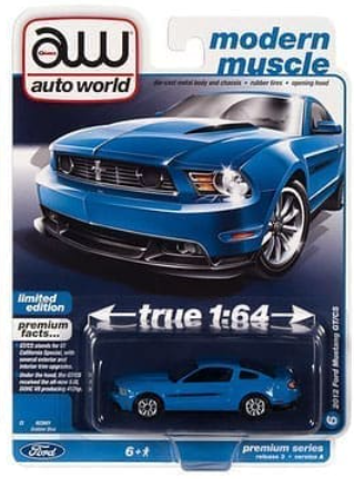 AutoWorld: 2012 Ford Mustang GT/CS in Grabber Blue with Black Hood and GT/CS Side Stripes