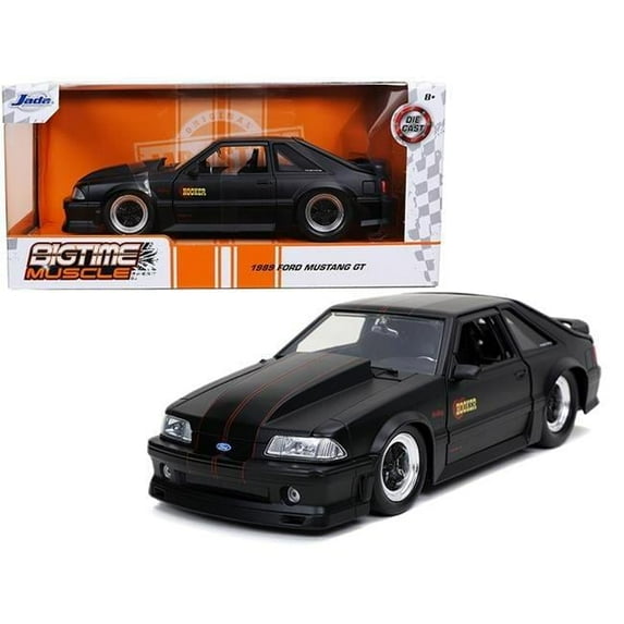 1-24 Scale 1989 Ford Mustang GT Hooker Matt Black with Red Stripes Bigtime Muscle Diecast Model Car
