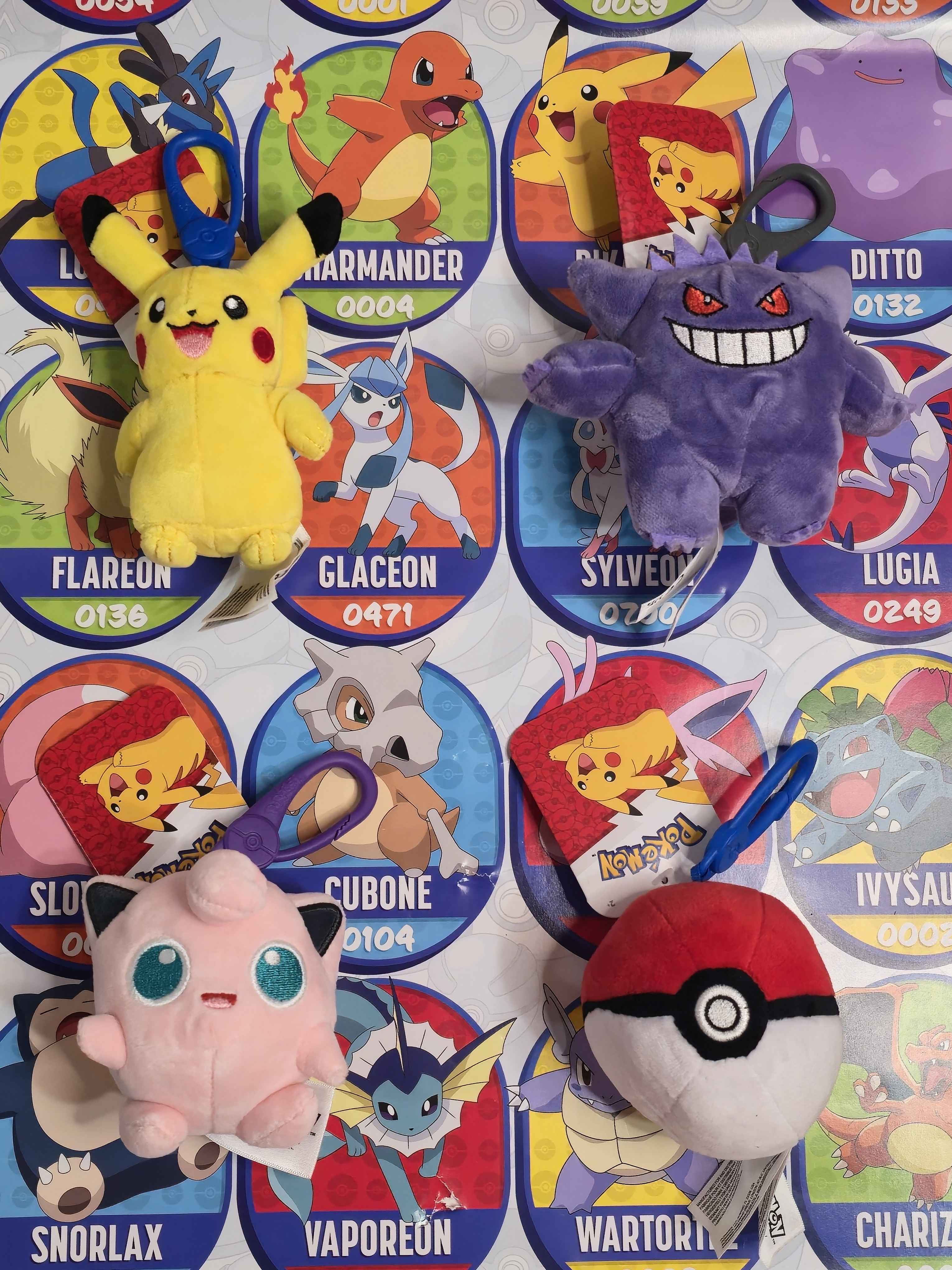 Pokémon Plush Clip-Ons (Pikachu, Gengar, Jigglypuff, Poké Ball)