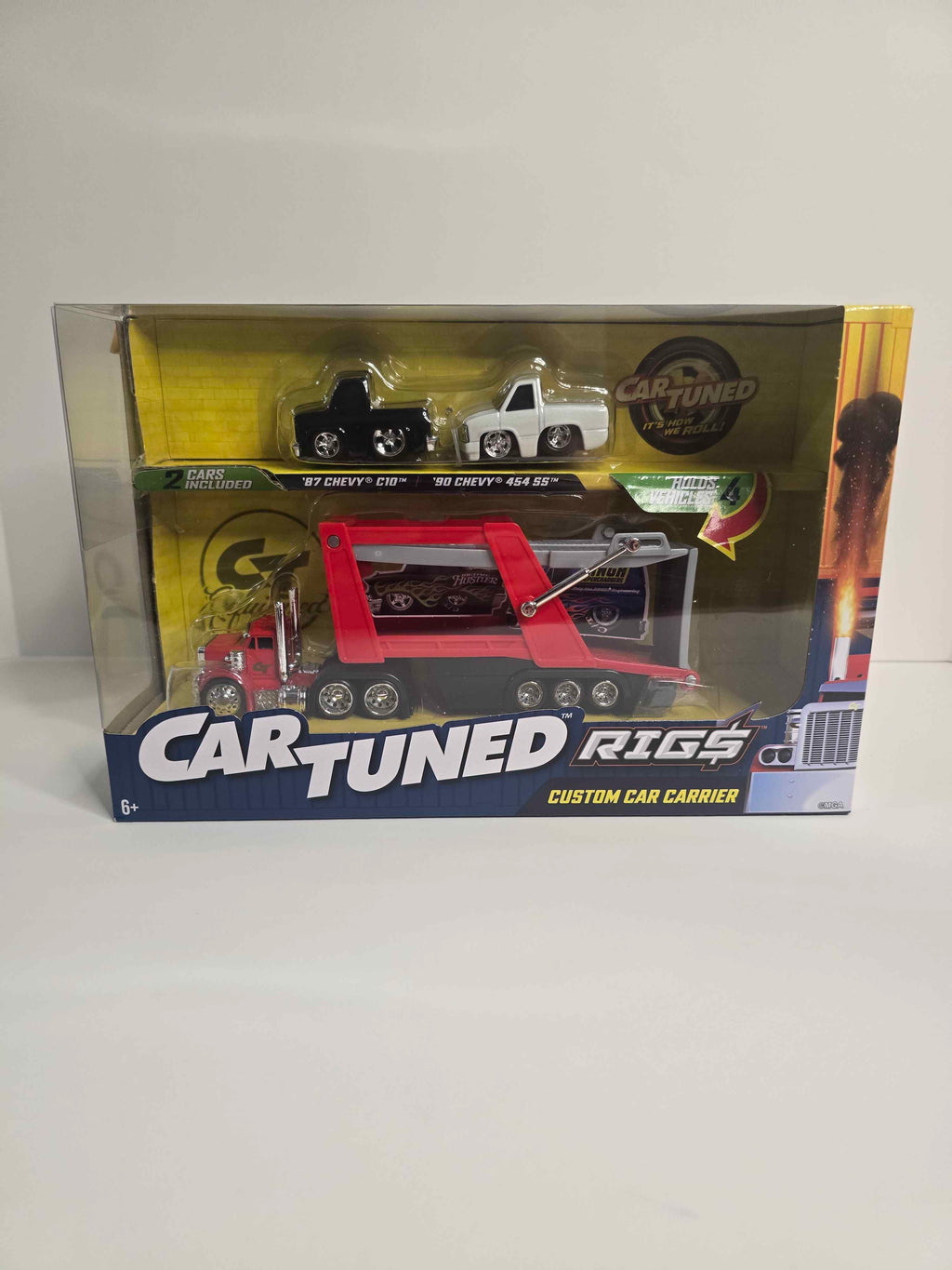 Car Tuned RIGS Custom Car Carrier – Diecast ’87 Chevy C10 & ’90 454 SS (1/64)