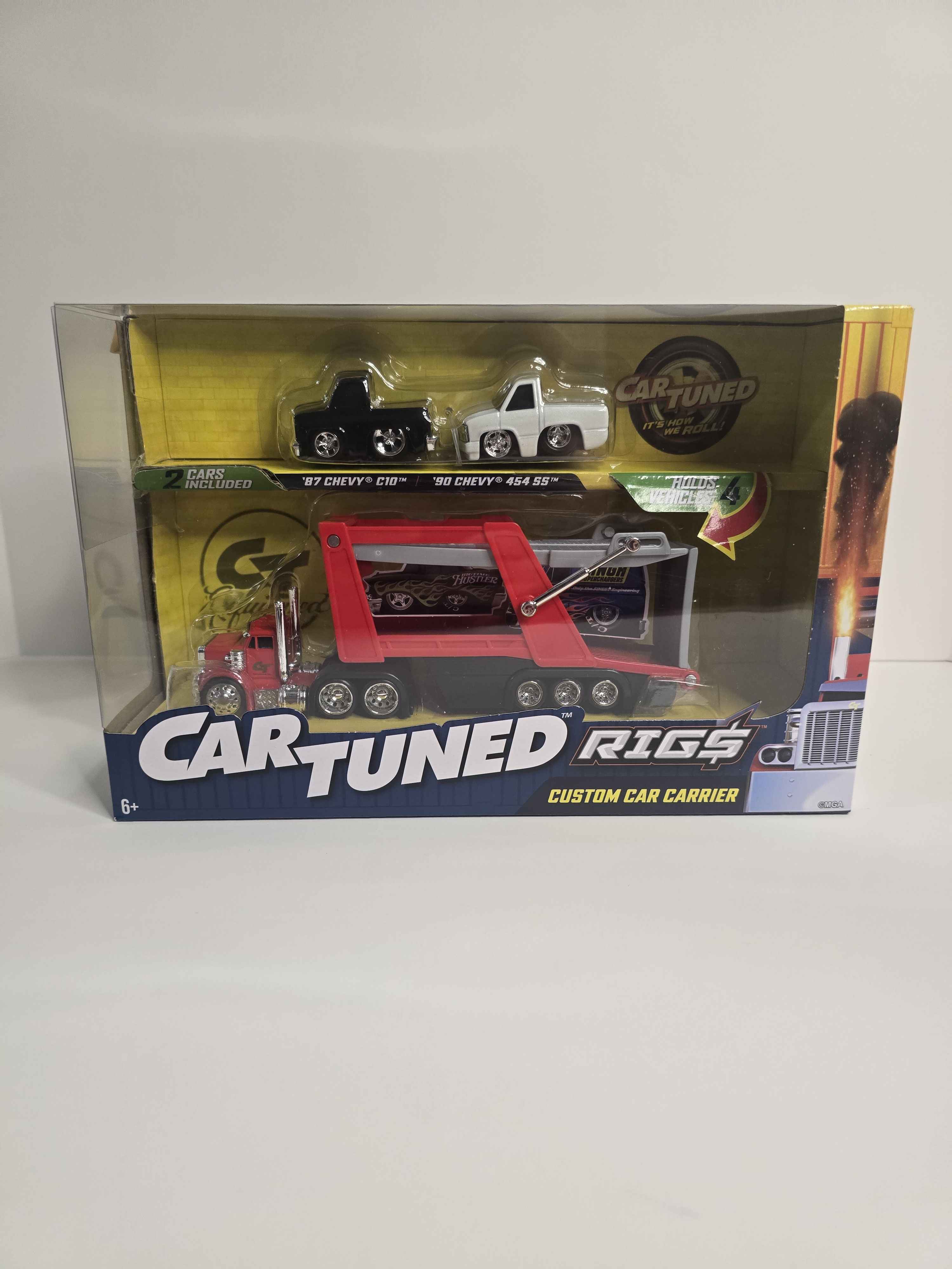 Car Tuned RIGS Custom Car Carrier – Diecast ’87 Chevy C10 & ’90 454 SS (1/64)