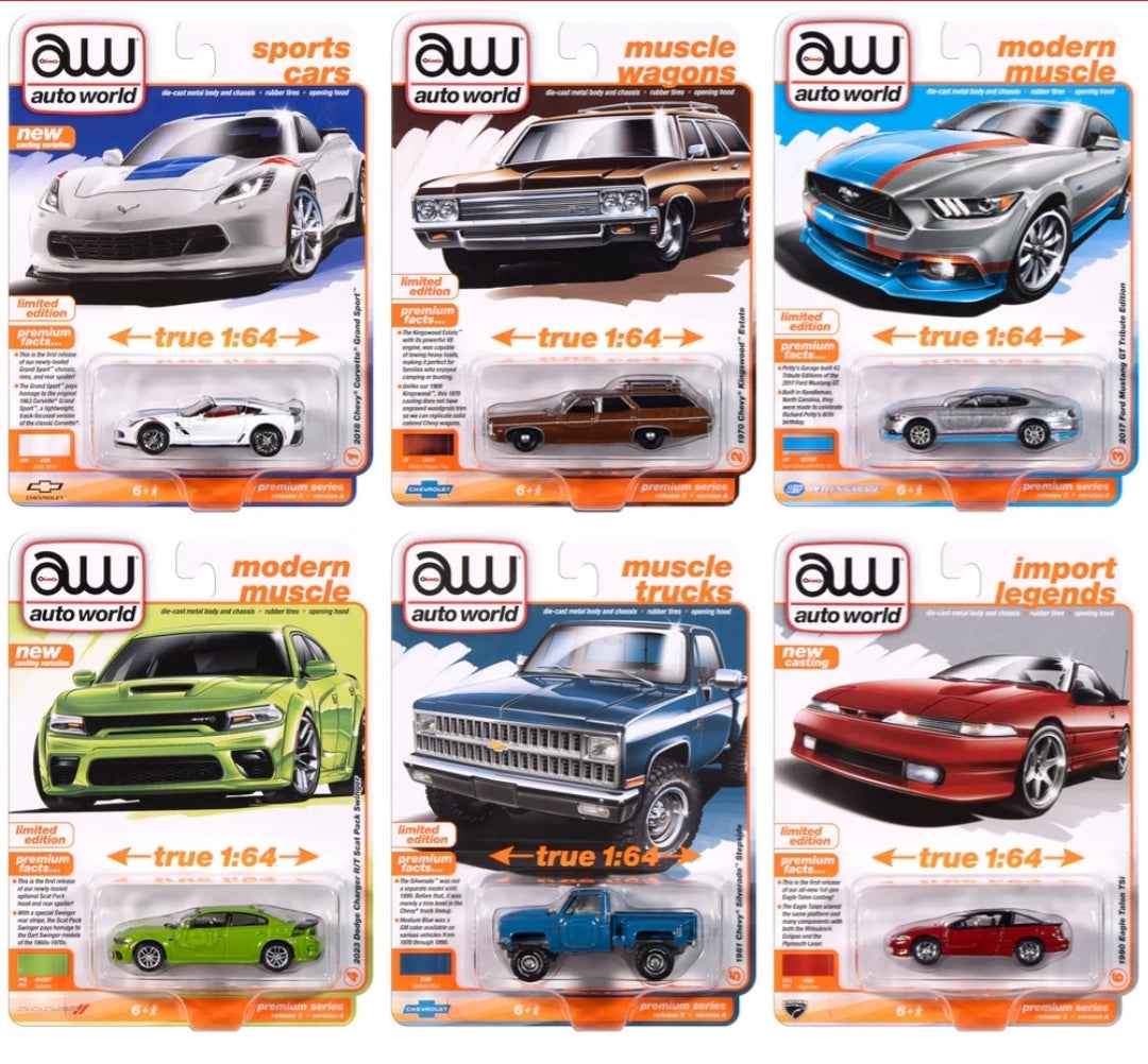 Auto World Premium Series – 2024 Release 3 Set A (Assortment of 6 Cars, 1:64 Scale)