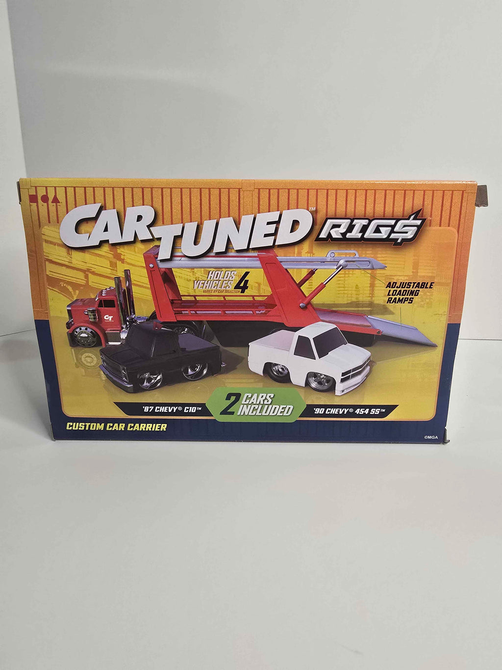 Car Tuned RIGS Custom Car Carrier – Diecast ’87 Chevy C10 & ’90 454 SS (1/64)